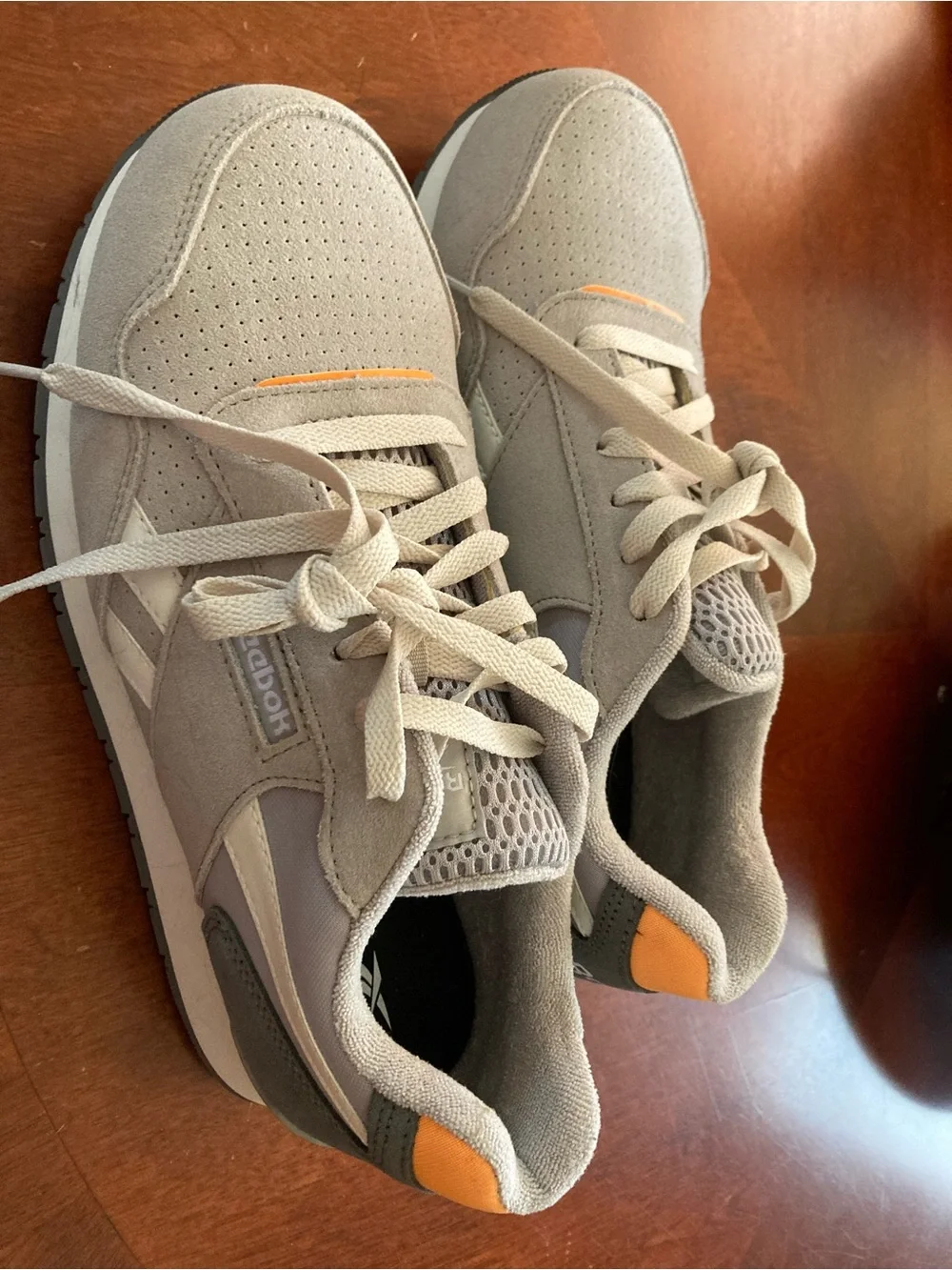 Reebok Men’s Taupe Sneakers with Orange Heel Accent